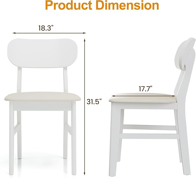 Farmhouse Dining Chairs Set of 2, Solid Wood, Modern Leather Upholstered Kitchen Chairs, Side Seating for Kitchen, Dining Room, Living Room, Home Office, Terrace, 350LBS Capacity, White