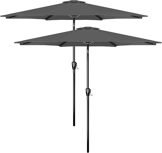 YSSOA 2 Pack 9' Patio Umbrella Outdoor Table Market Yard Umbrella with 8 Sturdy Ribs, Grey