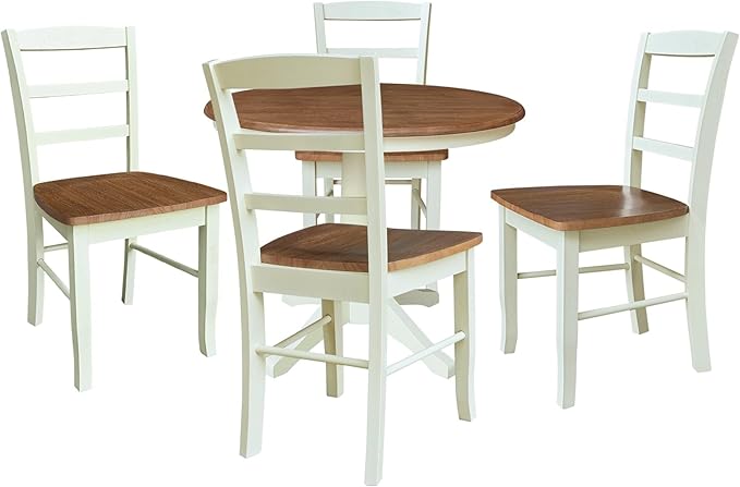 IC INTERNATIONAL CONCEPTS 36" Round Top Pedestal Dining Table with 2 Madrid Chairs - Multi-Color