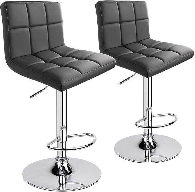 Leopard Bar Stools, Modern PU Leather Adjustable Swivel Bar Stool with Back - 1 Chair (Grey)