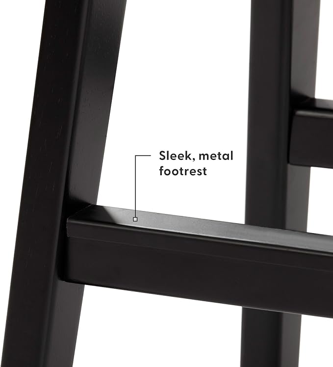 Plank+Beam Beryl Counter Height Stool - Mid-Century Modern Rubberwood Bar Stool with Faux Leather Seat, Metal Footrest, Easy Assembly, 4-Pack, Black/Black