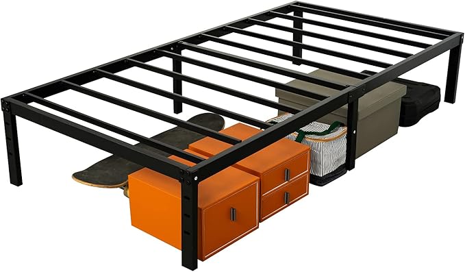 Twin XL Bed Frames, Heavy Duty Metal Frame with Steel Slats Support, No Box Spring Needed, 16 Inch High Platform with Storage, Non-Slip and Noise-Free