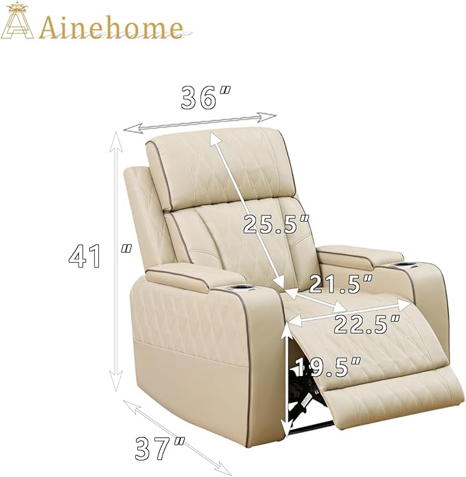A Ainehome Power Leather Recliner Sofa Set, Recliner Sofa Sectional Couches for Living Room, Reclining Sofa, loveseat, Chair with Storage Console/Cup Holders(Khaki,Chair)