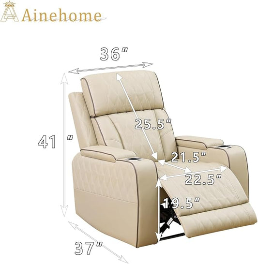 A Ainehome Power Leather Recliner Sofa Set, Recliner Sofa Sectional Couches for Living Room, Reclining Sofa, loveseat, Chair with Storage Console/Cup Holders(Khaki,Chair)