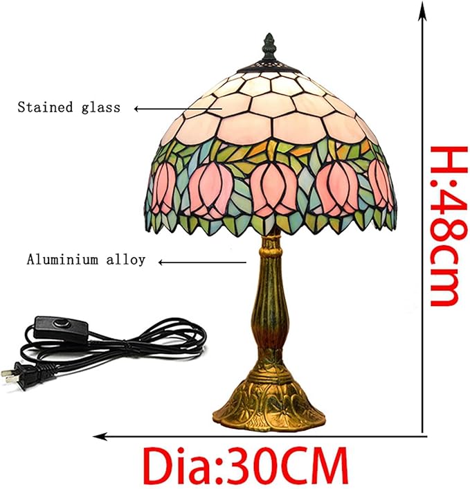 Tiffany Lamp Stained Glass Lamp Pink Tulip Bedroom Table lamp Reading Desk Light for Bedside Living Room Office Dormitory Dining Room Decorate Housewarming Gift 12X12X18 Include Light Bulb