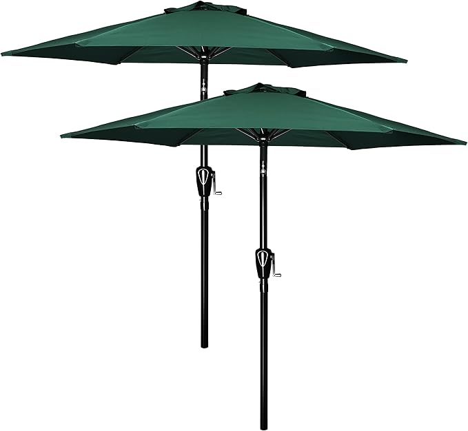 Simple Deluxe 2Pack 7.5ft Patio Umbrella Outdoor Table Market Yard Umbrella with Push Button Tilt/Crank, 6 Sturdy Ribs for Garden, Deck, Backyard, Pool, Green