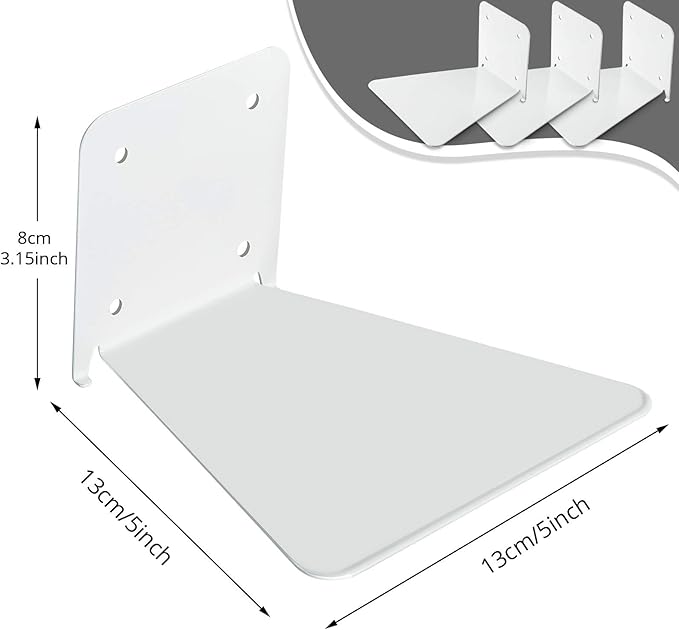 Jetec 6 Pack Invisible Floating Bookshelf Wall Mounted Floating Bookshelves Heavy Duty Book Organizers Hidden Book Shelf Metal Shelves Holder for Books Bedroom Living Room Home Office (White)