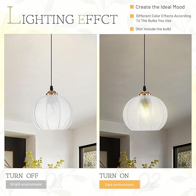 Plug in Pendant Light, Hanging Lights with Plug in Cord On/Off Switch, 14.75ft Plug in Hanging lamp Modern Pendant Light Clear Glass Globe Pendant Lighting for Kitchen Island Bedroom Dining Room