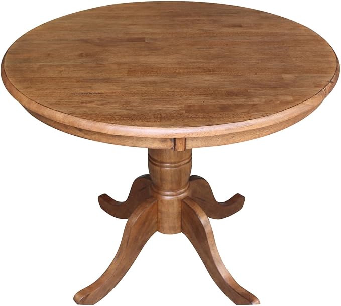 IC INTERNATIONAL CONCEPTS 36" Solid Wood Round Top Pedestal Table in Distressed Oak - 29.1" Height