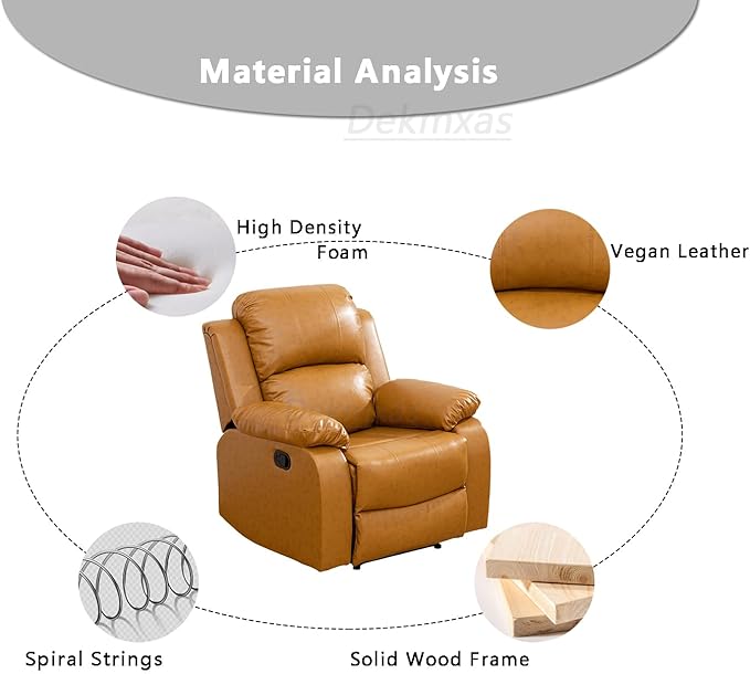 Modern Recliner Chair Bonded Leather Upholstered Reclining Chair Living Room Furniture Manual Accent Recliner Single Chair with Overstuffed Arm & Back for Home/Office/Rv Car (Ginger, Chair)