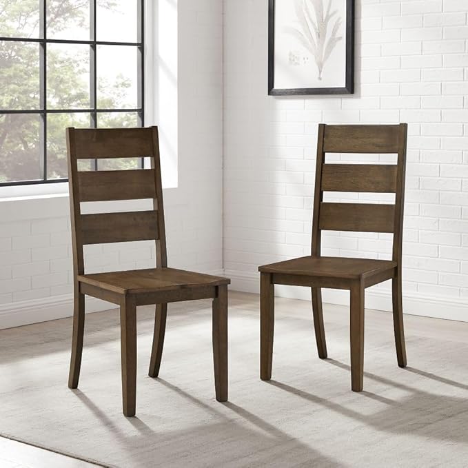 Crosley Furniture Joanna Modern Farmhouse Ladder Back Wood Dining Chairs Set of 2, Dark Oak