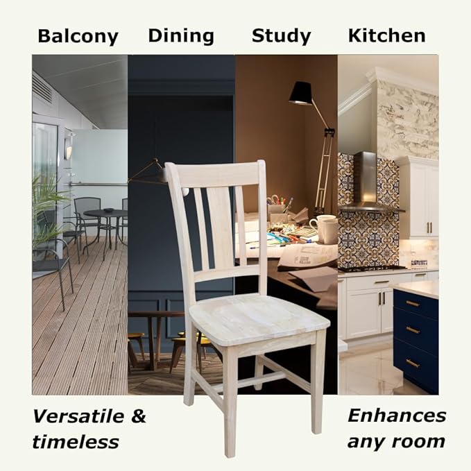 International Concepts San Remo Slat Back Chairs, Solid Parawood, Unfinished (Set of 2)