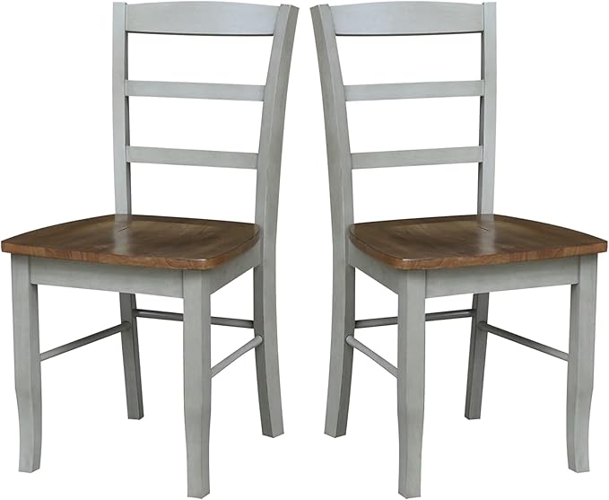 IC INTERNATIONAL CONCEPTS Set of 2 Solid Wood Madrid Ladderback Chairs in Distressed Hickory/Stone