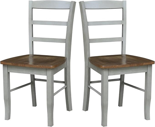 IC INTERNATIONAL CONCEPTS Set of 2 Solid Wood Madrid Ladderback Chairs in Distressed Hickory/Stone