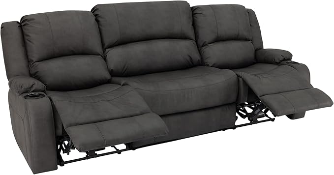 RecPro Charles 94" Powered Triple RV Wall Hugger Recliner | Drop Down Console | RV Furniture with Upgraded 2023 Fabric (Gunmetal)