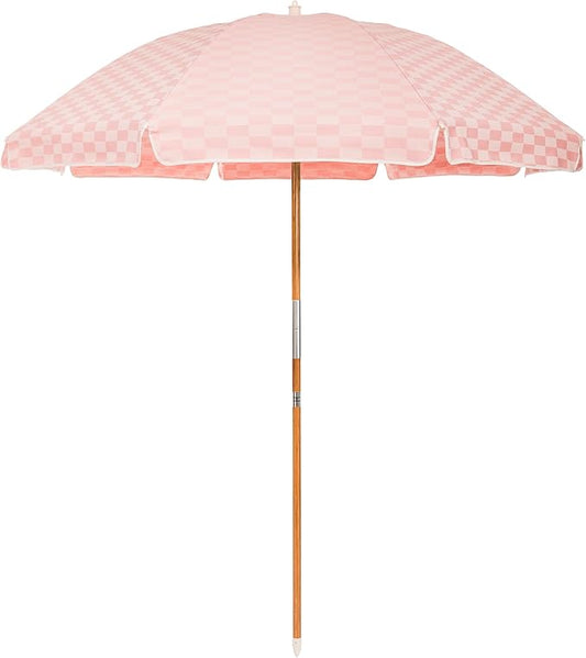 Business & Pleasure Co. Rio Umbrella Scalloped Brim For Beach, Patio or Picnic - 6' Boho Beach Umbrella, 7' Tall Wood Pole, UPF 50+