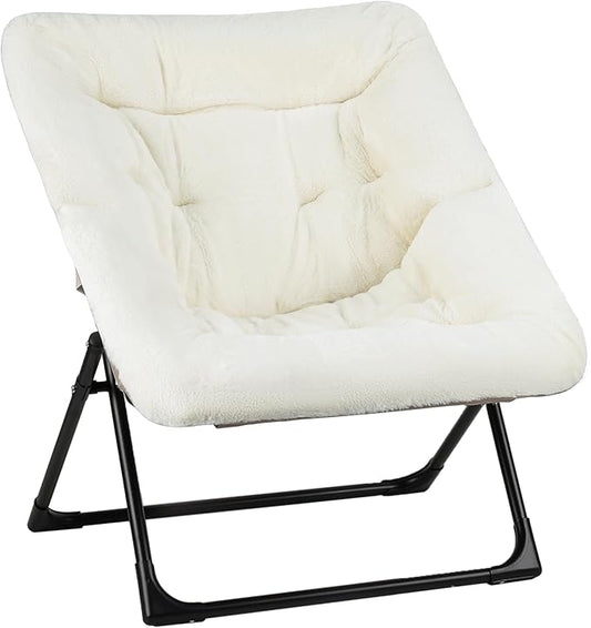 Comfy Saucer Chair for Adults, Soft Faux Fur Bedroom Chair, Accent Dorm Chairs, Flexible Living Room Reading Chairs, Oversized Folding Seat for Teens, X-Large, Beige