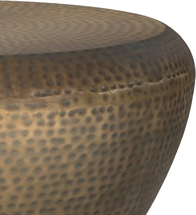 SIMPLIHOME Preston Drum Coffee Table - 36 inch Wide Iron Round Metal Table in Antique Gold, Modern Industrial Living Room Centerpiece with Hand-Hammered Texture and Sculptural Design, Assembled