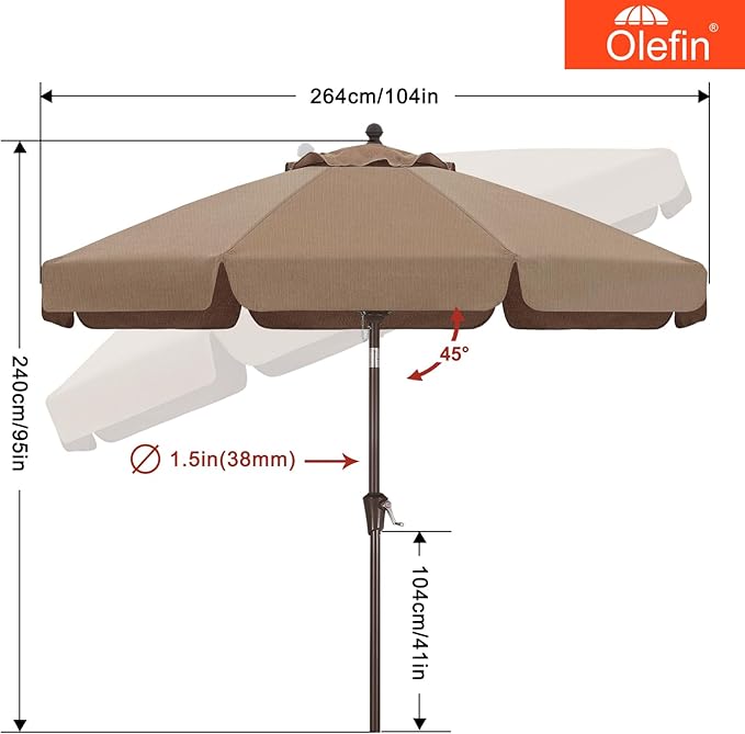 MASTERCANOPY 9ft Olefin Valance Patio Umbrella with Tilt Crank, 5-Year-Non-Fading Canopy & 8 Fiberglass Ribs for Deck, Patio, and Garden, Light Coffee