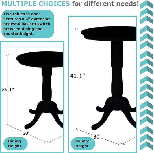 IC INTERNATIONAL CONCEPTS 30" Round Solid Wood Distressed Hickory/Stone Counter Height Table with 2 Stools