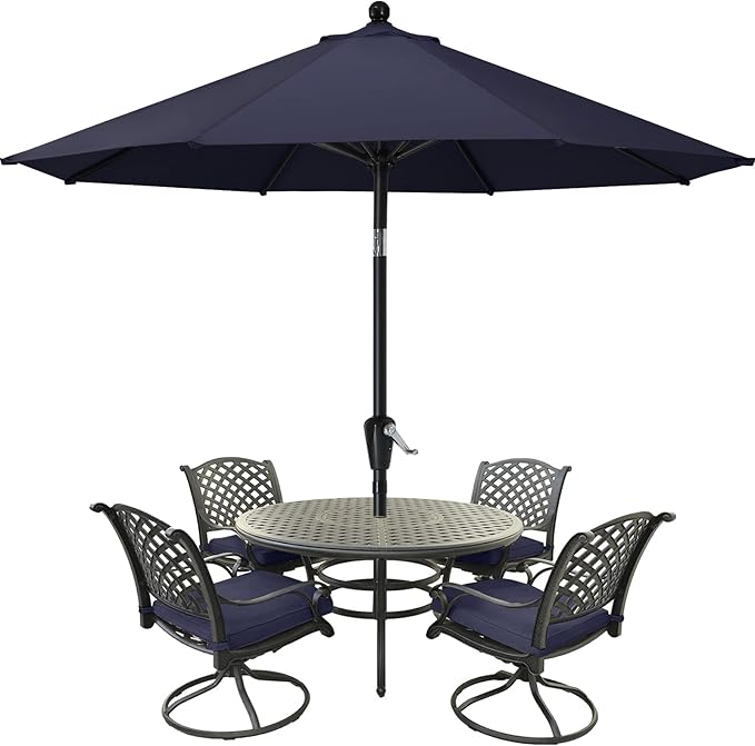 MASTERCANOPY 9FT Patio Umbrella with Push Button Tilt and Crank, Outdoor Market Umbrella with 8 Sturdy Ribs, UV Protection & Waterproof for Garden, Deck, Backyard, Pool (Navy Blue)