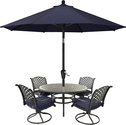 MASTERCANOPY 9FT Patio Umbrella with Push Button Tilt and Crank, Outdoor Market Umbrella with 8 Sturdy Ribs, UV Protection & Waterproof for Garden, Deck, Backyard, Pool (Navy Blue)