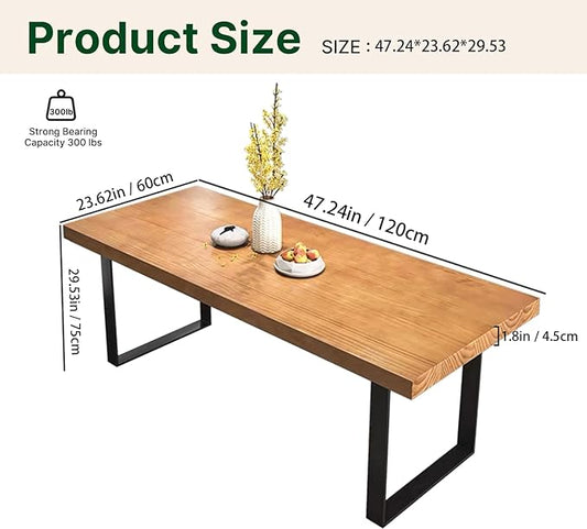 47in Modern Minimalist Solid Wood Dining Table - Sturdy Metal Base, Easy Assembly | Versatile Table for Dining Room, Living Room & Office