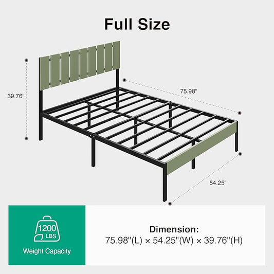 Novilla Full Size Bed Frame with Modern Wooden Slatted Headboard, Easy Assembly, Heavy Duty Metal Platform, Noise-Free, Under-Bed Storage, No Box Spring Needed