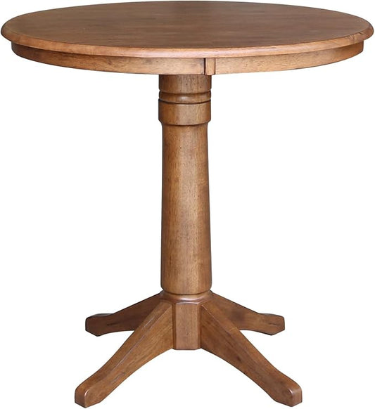 IC INTERNATIONAL CONCEPTS 36" Solid Wood Round Top Pedestal Table in Distressed Oak - 35.9" Height