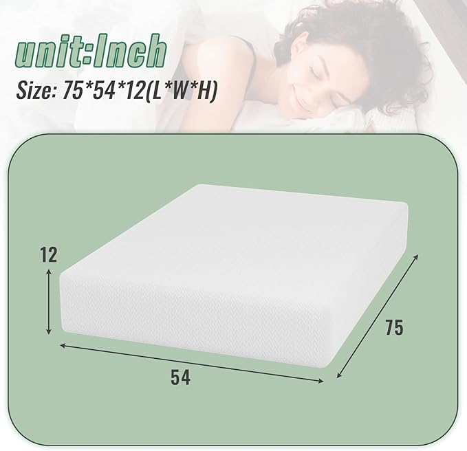 PayLessHere Gel Memory Foam Mattress 12 Inch Full Size with Breathable & Washable Soft Fabric Zippered Cover,Supportive & Pressure Relief Bed Mattress,CertiPUR-US Certified,White