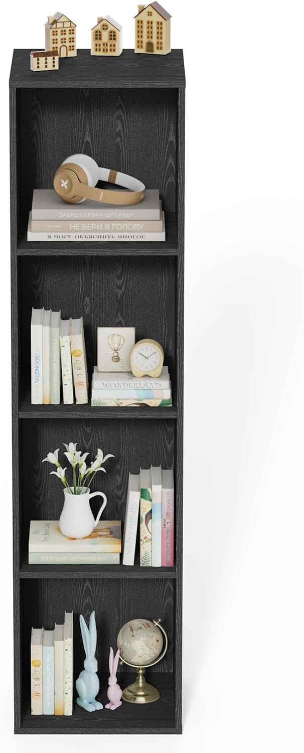 4 Tier Bookshelf, Freestanding Corner Storage Shelve Book Case for Narrow Space, 4 Cube Storage Organizer Small Bookcase for Home Office Living Room (Black, 4 Cube)