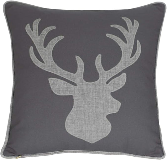 Deer Head Pillow Case Decorative Cotton Linen Embroidered Cushions Covers 18x18 Inches (Grey) …
