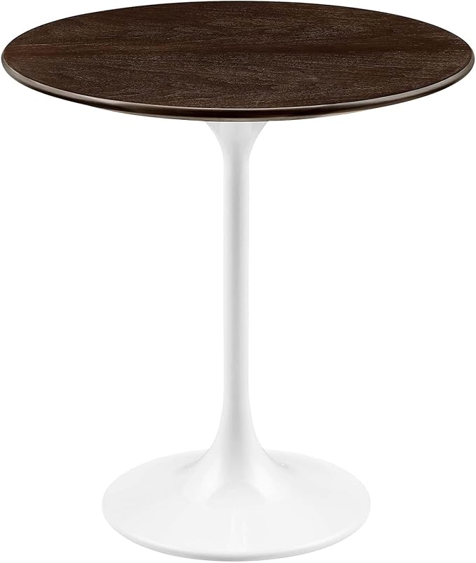 Modway Lippa Round 20" Wood Grain Mid-Century Modern Side Table, White Chevron Walnut