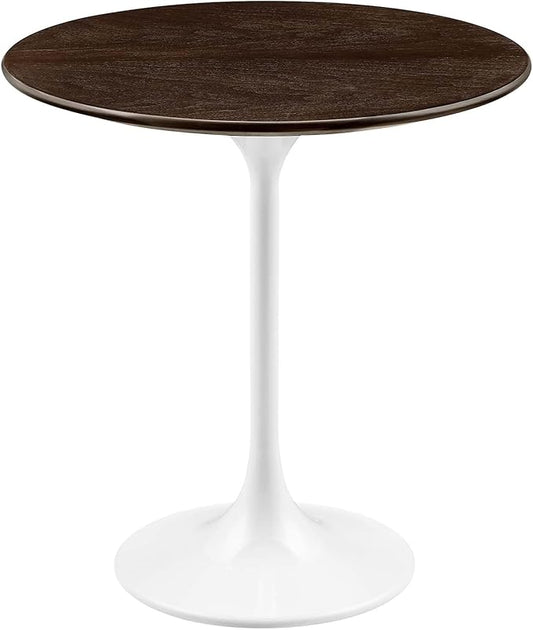 Modway Lippa Round 20" Wood Grain Mid-Century Modern Side Table, White Chevron Walnut