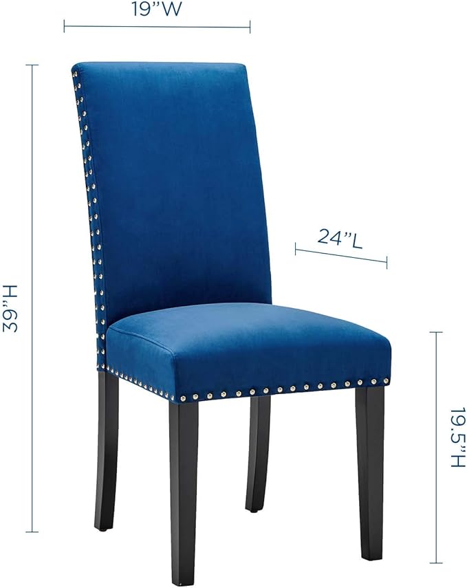 Modway Parcel Performance Velvet Dining Side Chairs - Set of 2, Navy