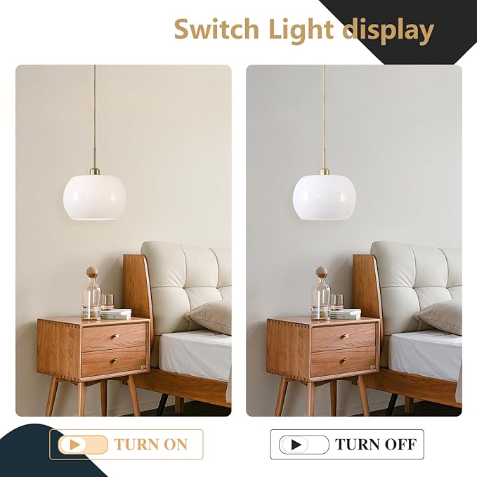 BOKT 1-Light Gold Dome Pendant Light Mid Century Modern White Globe Pendant Lighting Kitchen Island Brass Dining Hanging Ceiling Lamp Single Large Glass Ball Pendant Lamp