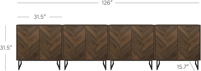 Nathan James Enloe Modern Sideboard Buffet Storage Accent Cabinet TV Stand with Doors in Rustic Walnut Finish and Black Matte Metal Base for Hallway, Kitchen or Living Room, Walnut/Black, Set of 4