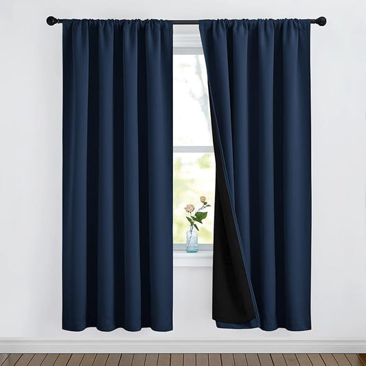 NICETOWN Full Shade Curtain Panels, Pair of Energy Smart & Noise Blocking Out Blackout Drapes for Apartment Window, Thermal Insulated Guest Room Lined Window Dressing(Navy, 52 x 72 inch)