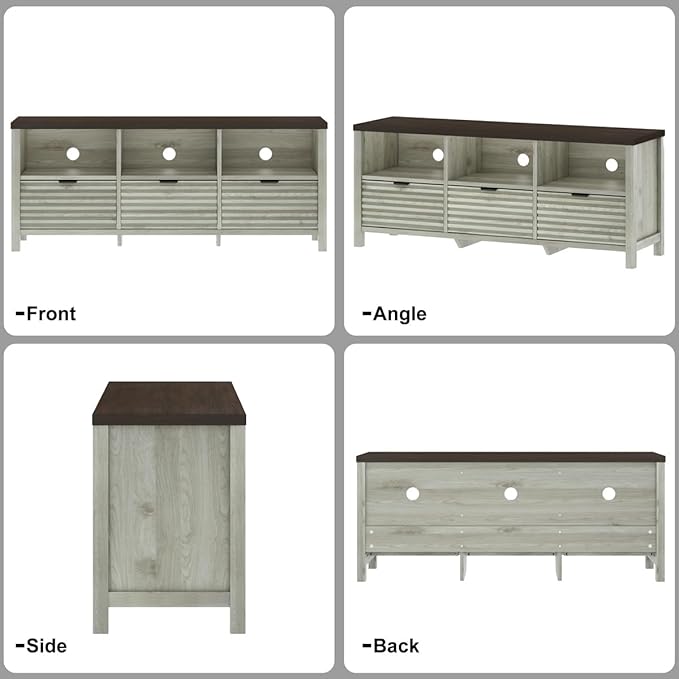 BON AUGURE TV Stand, Mid Century Modern for 55/60/65 inch TV, Farmhouse TV Stand, Low Entertainment Center with Storage, TV and Media Console for Living Room, Walnut Washed Grey