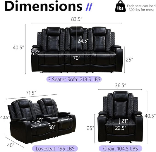 Power Theater Recliner Chair, Black Leather Reclining Sofa Couch Chair, Comfy Recliner with Arm Storage/Cup Holder/USB Port for Living Room Furniture, Bedroom, Office, Home Theater