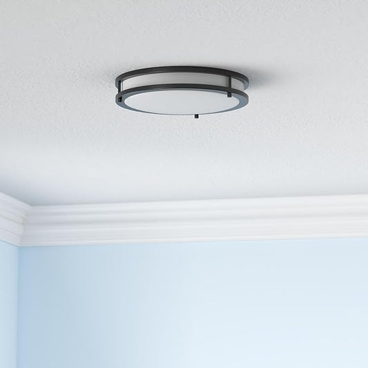 ASD LED 12" Round Flush Mount Lighting, Close to Ceiling Light Fixture | 3CCT, Dimmable, Energy Star, ETL Listed | 20W 1532LM 3000-5000K 120V | Low Profile Double Ring Lamp | Black