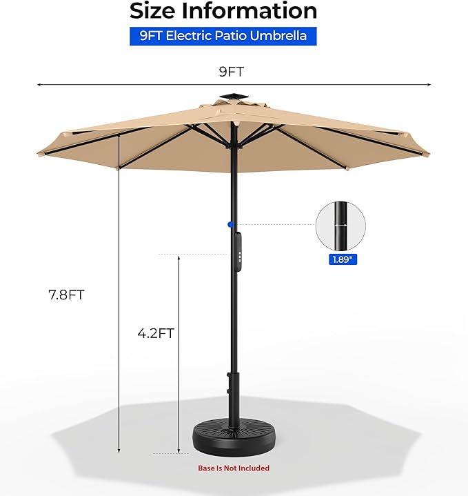 HOMSHADE Outdoor Patio Umbrella - Market Table Pool Deck Umbrella with Push Button Tilt, Crank, UPF50+ UV Protection and Sturdy Ribs, 3-Year Fade Resistance, 220GSM Solution-Dyed Fabric (No base)