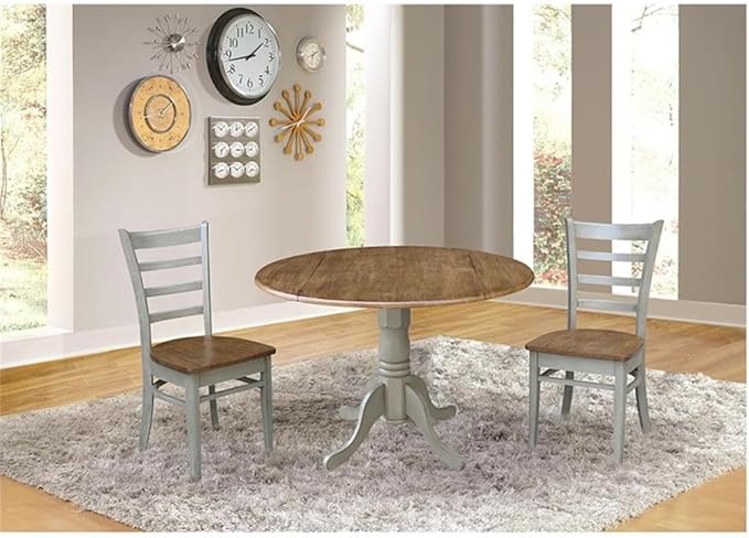 IC INTERNATIONAL CONCEPTS 42" Solid Wood Distressed Hickory/Stone Drop Leaf Table with 2 Emily Chairs