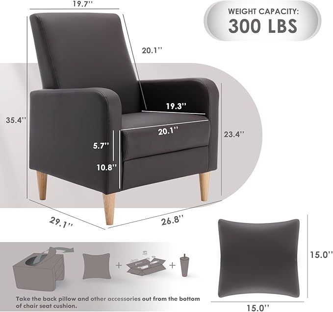 COLAMY Modern Accent Living Room Chairs Set of 2, Upholstered PU Leather Armchair Reading Side Chair, Single Sofa with Back Pillow and Wood Legs, Brown