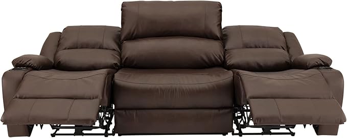 RecPro Charles 94" Powered Triple RV Wall Hugger Recliner | Drop Down Console | RV Furniture with Upgraded 2023 Fabric (Chestnut)