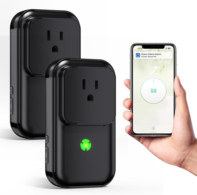 Smart Power Failure Alarm WiFi, 110dB Frezzer Power Outage Alarm WiFi with LED Indicator, Power Loss App Alerts Smart Power Failure Detector for Refrigerator, GFCI Trips, Sump PUM（ WiFi Black-2PC