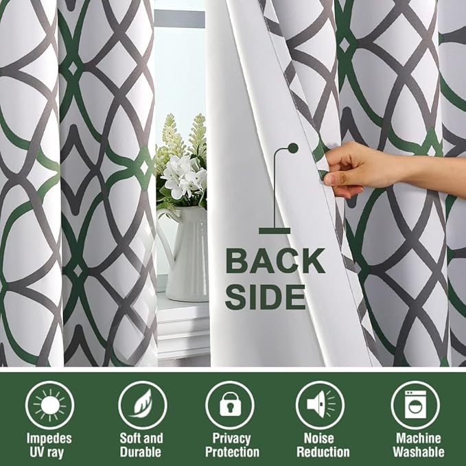 H.VERSAILTEX Blackout Curtains 96 inch Length 2 Panels Set Thermal Curtains & Drapes Window Treatment Noise Reducing Geometric Modern Grommet Living Room Curtains for Bedroom - Ivy and Gray