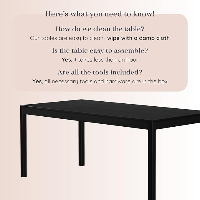 Grain & Grove Davie 72 Inch Dining Table, Large Rectangular Wooden Table for Kitchen/Dining Room, Wood Table for Dining Room, Home Office, Living Room Furniture, Black