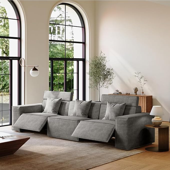 115'' Minimalist Power Recliner Sofa for Living Room,Performance Fabric Sofa with Pillows, Modern Large Seat with Recliners, Pet Friendly, Free Combination for Home