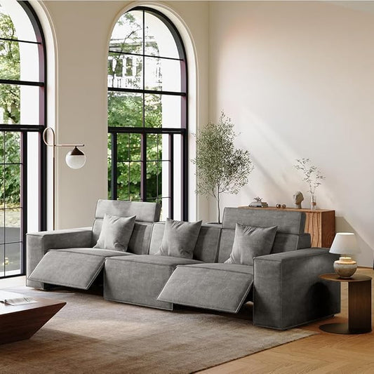 115'' Minimalist Power Recliner Sofa for Living Room,Performance Fabric Sofa with Pillows, Modern Large Seat with Recliners, Pet Friendly, Free Combination for Home